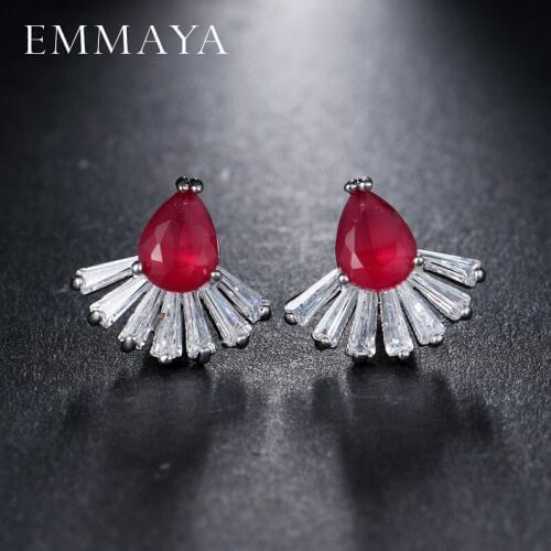 EMMAYA Cute Crystal Stud Earring Paved Shiny Austrian Cubic Zirconia Trendy Silver-Color Jewelry for Women 6 Colors Options