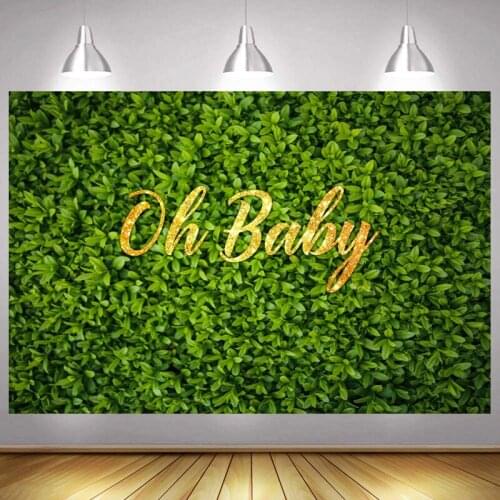 Oh Baby Photo Backdrop Green Leaf Newborn Happy Birthday Party Flower Children Baby Shower Photography Backgrounds Banner