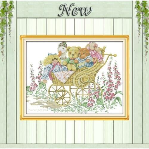 Happy little bears flower fairy paintings diy Counted Print on canvas DMC 11CT 14CT Cross Stitch kits Needlework Sets embroidery