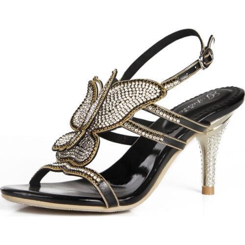 Classic Black Patent Leather High Heels Stiletto Shoes Womens Diamond Elegant Wedding Sandals 8cm