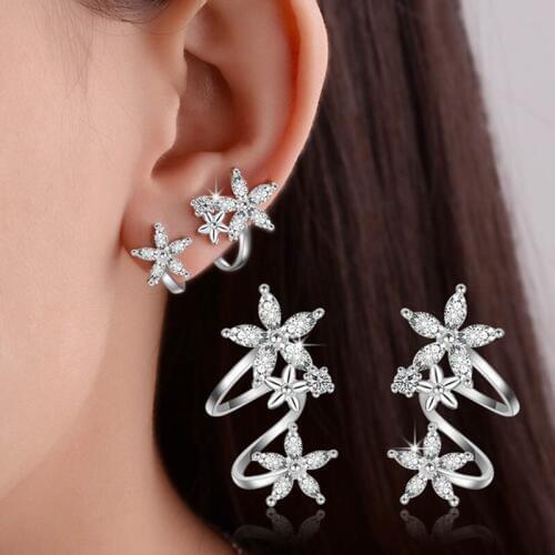 Classic Flower zircon curved ear clip earrings Prevent allergy Earring buckle girls women nickel-free trendy fashion jewelry