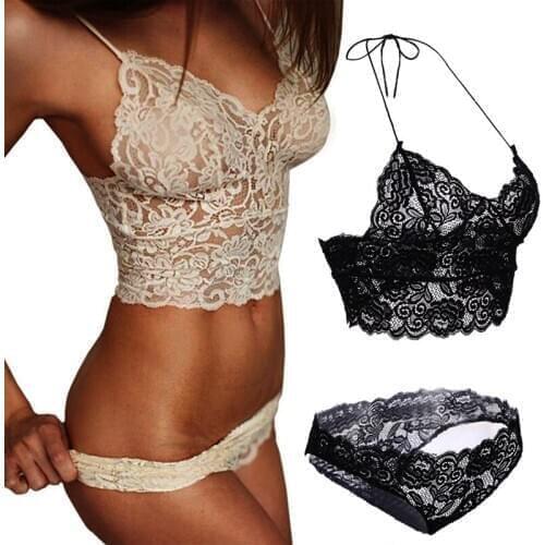 INS Style Women Flower Lace Bra Set Transparent Sexy Lingerie Romantic T-pants Underwear Sleepwear Plus Size Bra And Panty Set