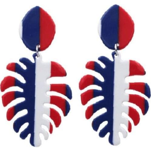 Creative Trend Red White And Blue Striped Acrylic Earrings Punk Leaf Drop Earrings Jewelry for Women Girl Gift
