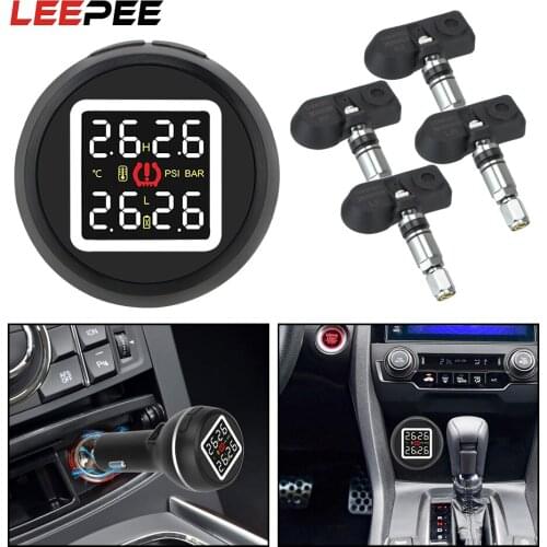 LEEPEE TPMS Cigarette Lighter Type with 4 Internal Sensors Car Tire Pressure High Temperature Alarm Save Fuel Monitoring System