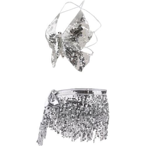 Fashion Sequin Belly Dance Costume Bra Top Hip Scarf Skirt Dancewear