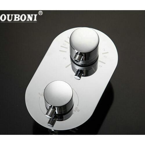 OUBONI Wall Mounted Bathroom Round Shower Mixer Faucet Control Valve With Diverter 5525 Thermostatic