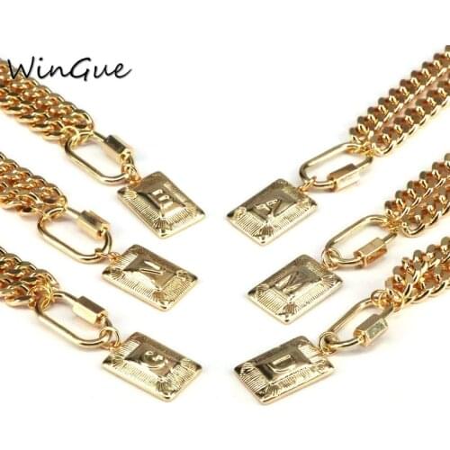 A-Z Pendant Letter Necklace for Men Women Stainless Steel Curb Cuban Chain