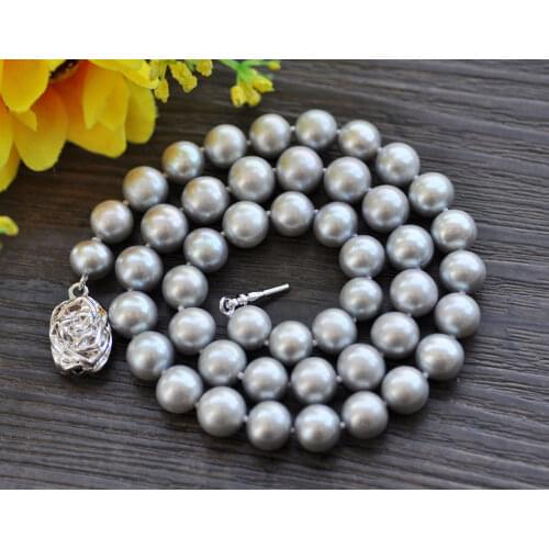 P7644 A++ 18" 10mm Gray Round Freshwater Pearl Necklace Rose Choker