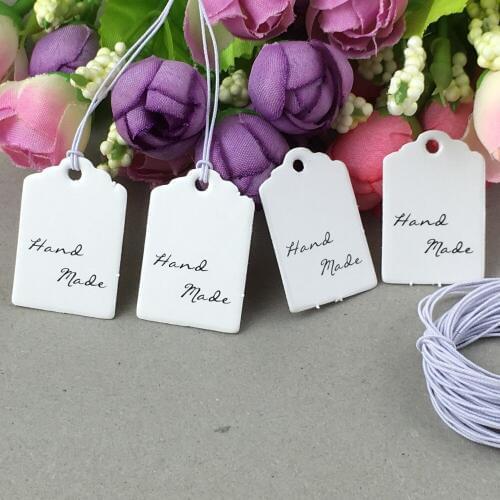 3*2cm HandMade Gift Tags Kraft Jewelry Blank Package Hang Tag DIY Paper Cards for Gift box/handicraft 100pcs Tag+100pcs Strings