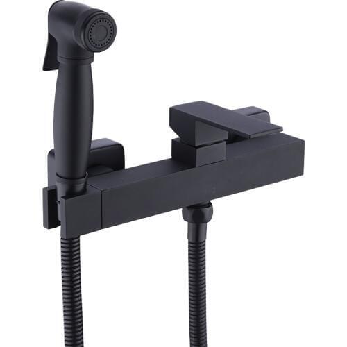 Brass Handheld Bidet Shower Sprayer with Hot and Cold Mixer Valve&1.5 m Shower Hose Kit Wall Mount Matte Black