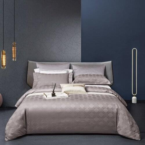 Luxury 100S Egyptian Cotton Long Staple Cotton Silk Jacquard Hotel Style Bedding Set Duvet Cover Bed Fitted Sheet Pillowcases