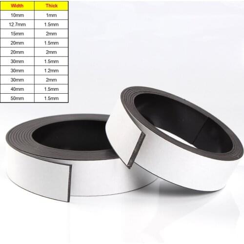 1 Meter Self Adhesive Magnetic Tape Width 10-50mm Thick 1/1.5/2mm Flexible Craft Sticky Magnet Strip Fridge Magnets