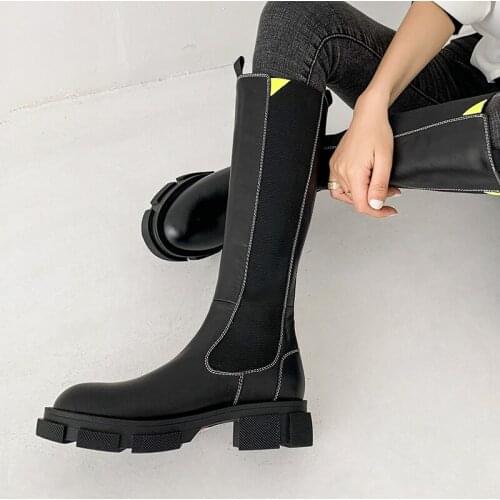 High Quality Cowhide Platform Thigh High Boots Round Toe Winter Casual Shoes Dress Over The Knee Boots Chelsea Womens Boots
