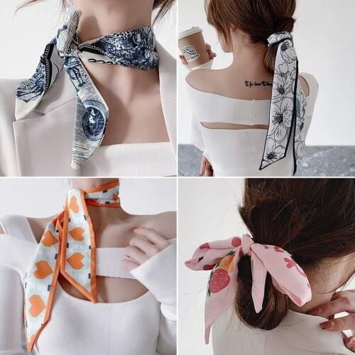 Silk Scarf French Hair Band Spring and Autumn Thin Retro Silk Scarf Female Small Long Ribbon Decoration Scarf Turban Streamer