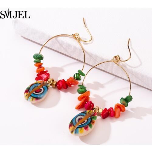 SMJEL Boho Bijoux Earrings Jewelry Ethnic Colorful Natural Stone Shell Statement Drop Dangle Earrings Women Brincos Pendientes