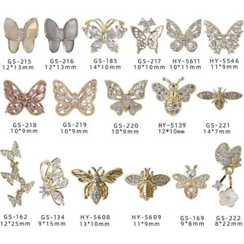 Honeybee Butterfly Nail Art Rhinestones 3D Alloy Butterfly Zircon Nail Decorations Pendant Chains DIY Manicure Accessories