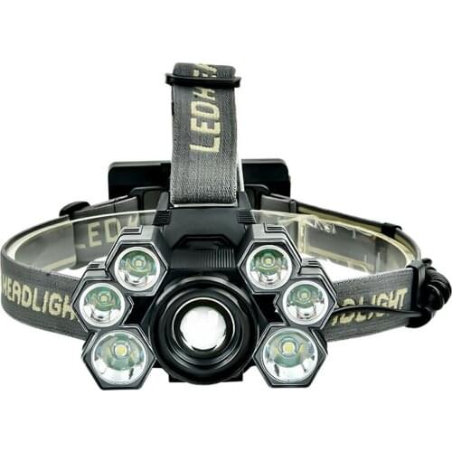 Outdoor LED Strong Light Head-mounted USB Rechargeable Headlight 7LED+USB Cable+battery Camping+Fishing Light