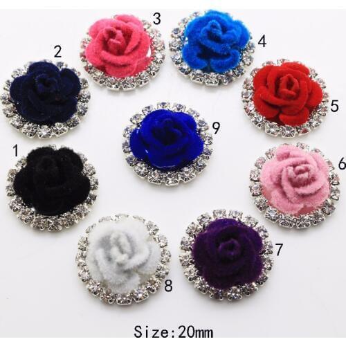 Factory 10pcs/lot 20MM Iron sheet flannel Roses Rhinestone button flatback mix color For craft supplies decorative