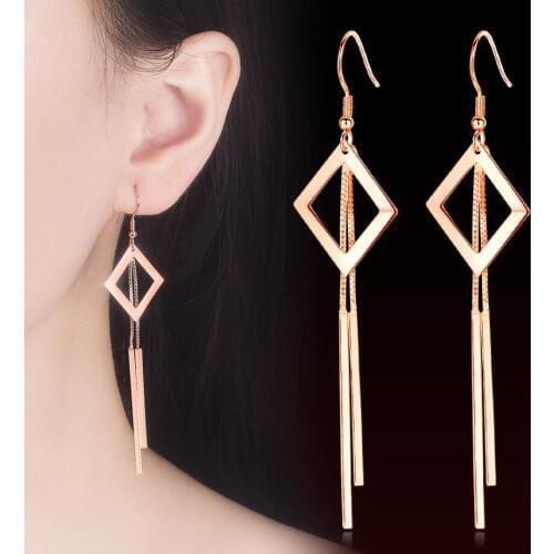 KOFSAC New Trendy Rose Gold 925 Silver Earrings For Women Geometric Hollow Square Long Tassel Earring Female Holiday Jewelry