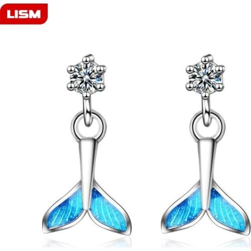 2020 New Fashion Korea Silver Plated Mermaid Tail Shape Cubic Zirconia Women Stud Earrings for Female Gift