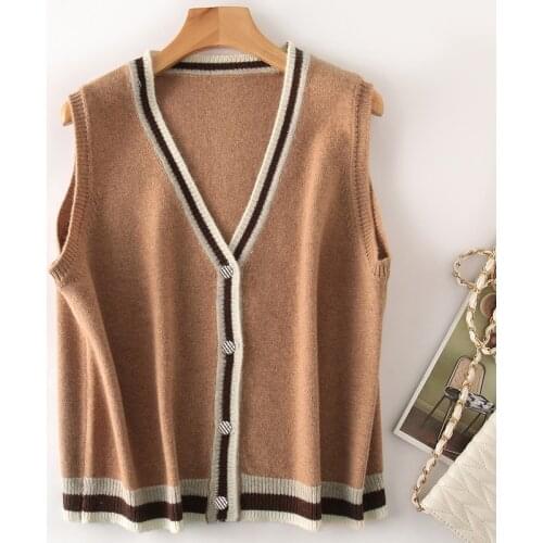 Zocept 2021 Spring New Worsted Wool Knitted Sweater Vest Womens Soft Comfortable V-Neck Single-Breasted Sleeveless Cardigan