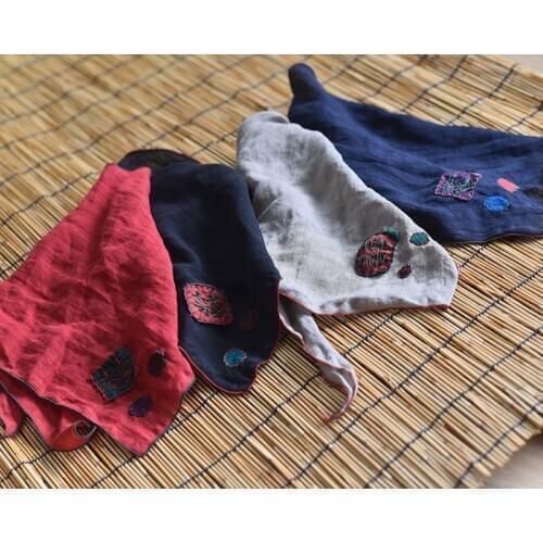 Women Patchwork Vintage Linen Scarf Ladies Vintage Flax Scarves Female 2020 Retro Linen Spliced Scarf