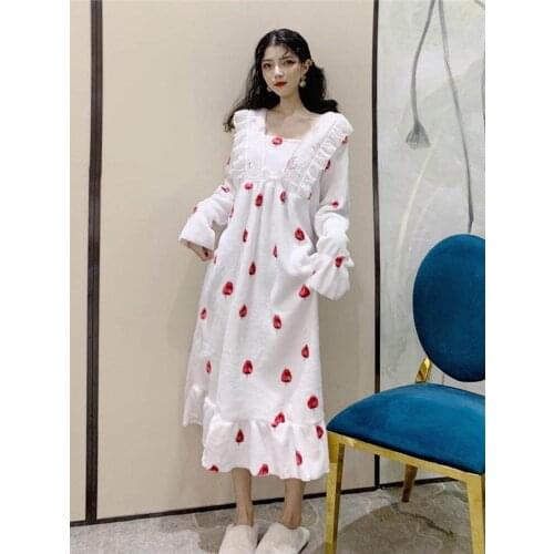 Sannian 2020 Autumn And Winter Women Dress Flannel Ruffled Nightdress New Women Clothes Home Wear Long-sleeved Warm Dresses