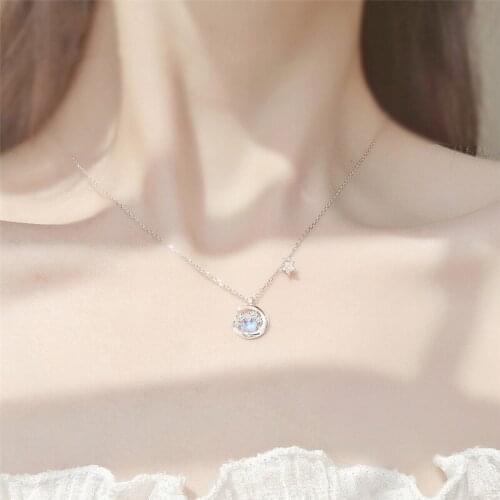 925 Sterling Silver Tassel Star Moon Pendent Necklace For Women Girls Statement Jewelry Choker Collar dz147