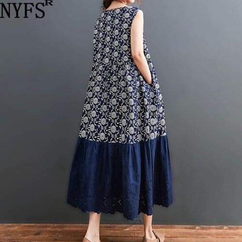 NYFS Summer Dress 2021 New loose Woman Dress Vintage Printing Patchwork Sleeveless Dress Vestido de mujer Robe Elbise