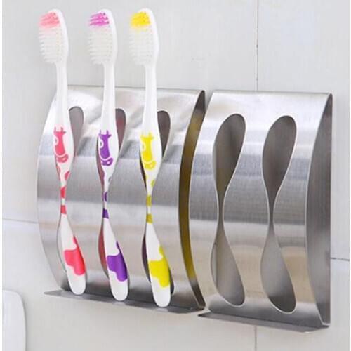 1Pcs Stainless Steel Wall Mount Toothbrush Holder 3/2 Hook Self-Adhesive Tooth Brush Organizer Box Bathroom Accessories