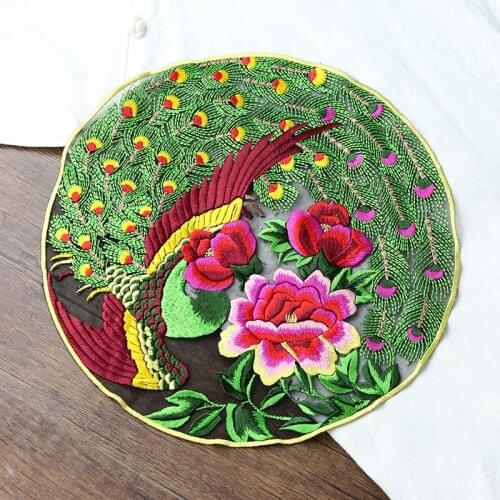 1pc phonix peony embroidered Patches for Clothing sew on Embroidery parches Clothing Applique Decoration carton Badge