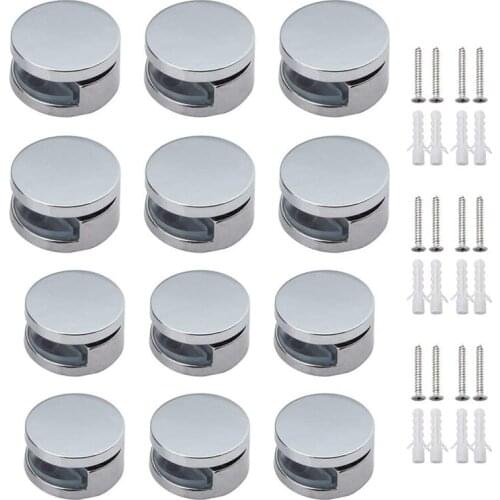 12 Pcs Zinc Alloy Glass Clips Mirror Clip Wall Mounted Glass Clamp Suitable for Bathroom Living Room Public Places, Etc