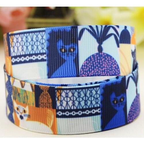 22mm 25mm 38mm 75mm Cat Cartoon pattern printed Grosgrain Ribbon party decoration 10 Yards X-04117