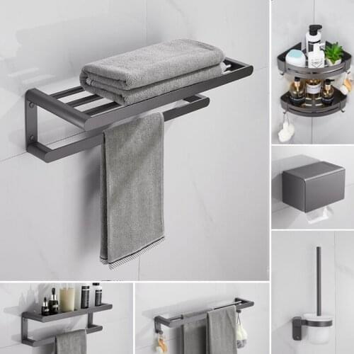 3pcs 60cm Bathroom Hardware Set Aluminum Towel Rack Paper Holder Storage Rack Punch-Free Towel Bar Bath Accessories Toilet Brush
