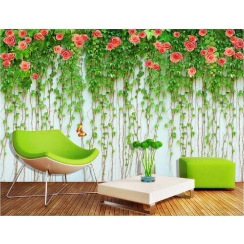 Custom photo 3d room wallpaper Non-woven mural Rose vine butterfly decoration painting 3d wall murals wallpaper for walls 3 d