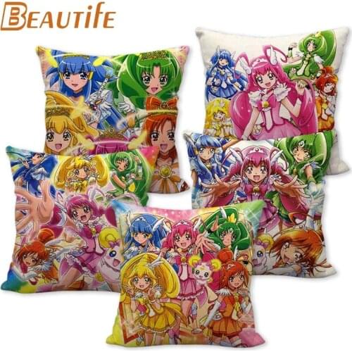 45X45cm Smile Precure! Anime Pillow Cover Square Zipper Cotton Linen Fabric Pillow Cases Bedroom Home Decorative Boys Girls Gift