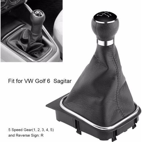 5 Speed Car Gear Shift Knob Gearstick Gaiter Boot Kit For VW Golf 6 MK5 MK6 Jetta 2005-2014 Black Leather Gear Shift Knob