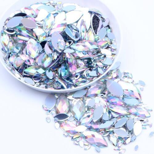 7x15mm 2000pcs AB colors Nail Rhinestones Acrylic Flatback Marquise Earth Facets Acrylic Rhinestone Strass High Shine Beads