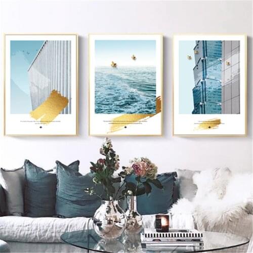 Abstract Modern Architecture Sea Poster Canvas Print Painting Wall Art Living Room Home Decoration
