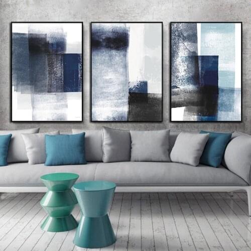 Abstract Minimalist Blue Graffiti Poster Nordic Canvas Painting Wall Art Pictures for Home Living Room Home Cuadros Decoration