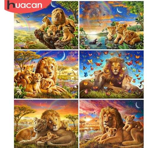 HUACAN Diamond Embroidery Mosaic Lion Full Drill Square Round Diamond Painting Animal Picture Of Rhinestone Home Decoration