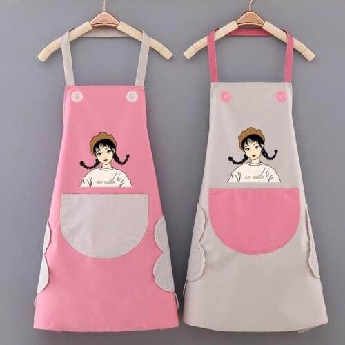 Enlarged Pocket Cartoon PatternWaterproof Oil-Proof Pinafore Home Baking Cooking Cleaning Bib PVC Women Coffee Kitchen Apron