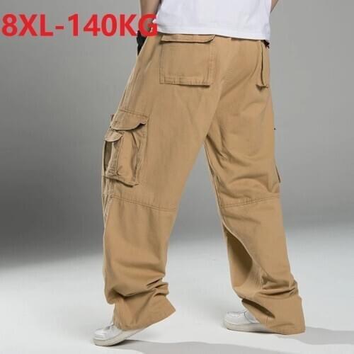 Size 8XL 140KG spring winter Men cargo pants thick high street pants safari style pockets Skateboard out door straight pants