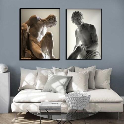 Black And White Man Lady Muscle Sculpture Canvas Art Posters Nude Prints Wall Pictures For Living Room Home Decor