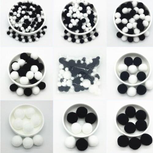Black White Pompom Fur Balls DIY Soft Pom Poms Crafts Pompones Wedding Decoration Glue on Cloth Accessories 8mm To 30mm 20g