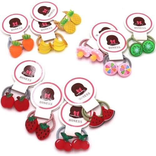 2Pcs/set Cute Kids Headwear Cartoon Fruit Vegetable Hair Bands 3CM Mini Elastic Rubber Bands For Girls Children Hair Accessories