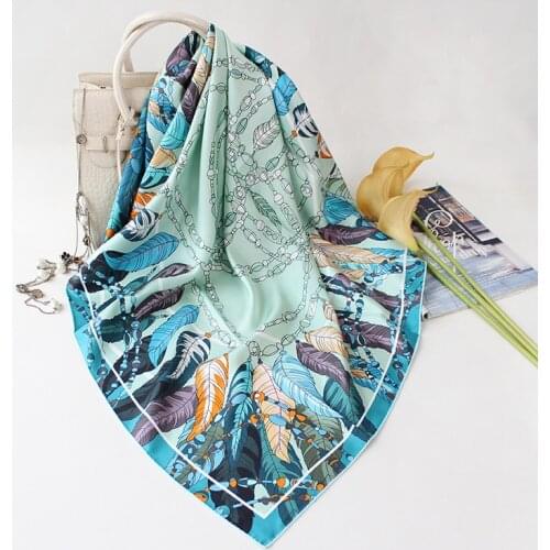 Double Sides Printed 100% Silk Scarves Wraps Shawl for Women Head Scarves Hijab Handrolled Edges 90cm Flower Scarfs