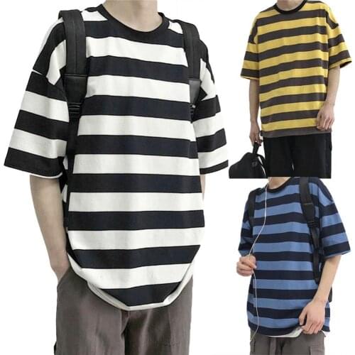 Men Stylish O Neck Short Sleeve Horizontal Stripes Bottoming Top Cotton T-shirt Casual Lifestyle Wear T-shirt Male Streetwear