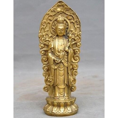 Chinese Buddhism brass station lotus Kwan-Yin Guanyin Bodhisattva Buddha statue