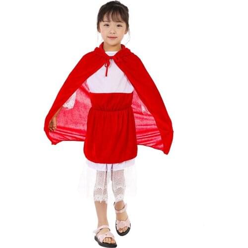 3pcs Set Little Red Riding Hood Cosplay Dress And Cape Princess Costume Halloween Costumes For Girls Fancy Vestido D3550CH